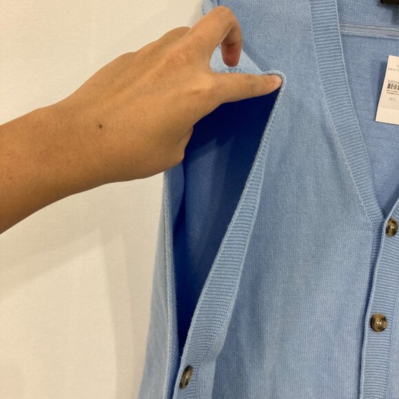 New Ann Taylor size M/L Light Blue V-Neck Button Soft Knit Poncho Sweater - Picture 5 of 11